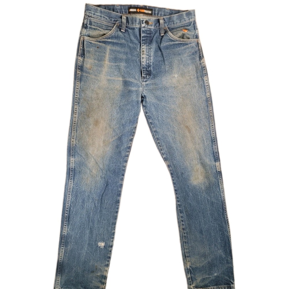 Wrangler FR Jeans Mens 34x36 Thrashed Distressed Flame Resistant Grunge Welder